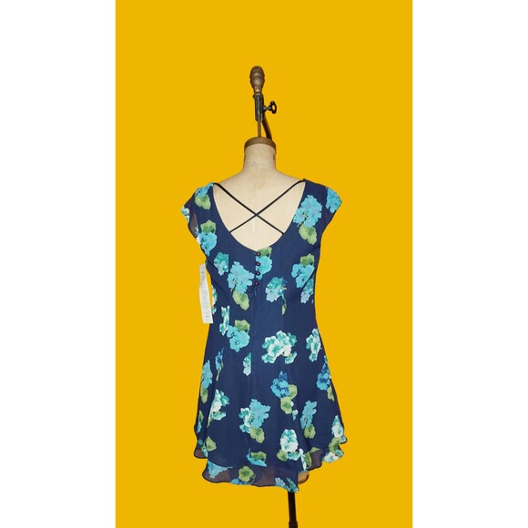 NWT 1990s-Y2K CDC EVENING FloralRuffle Cross Back Boxy Mini Dress.L-XL - Picture 3 of 10